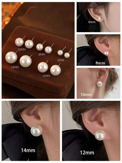 1pair Simple And Elegant High Glossy Pearl Stud Earrings For Ear Piercings, Versatile And Suitable For Daily Wear