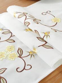 Rural Style Colorful Embroidered Satin Cloth Table Runner, For Dining Table, Kitchen Table, Desk, Coffee Table, Dresser, Cabinet, Shoe Cabinet, Chest Of Drawers, Prevent Dust And Decorate, With Exquisite Small Flower Embroidery. Also Suitable For Home Decoration, Kitchen, Living Room, Bedroom, Courtyard, Indoor And Outdoor Furniture, Camping, Villa, Festivals, Parties, Weddings. Size: 1PC,Halloween Decor,Home Decor - Yellow - View 5