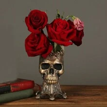 1 件复古骷髅头树脂花瓶艺术品家居装饰创意骷髅装饰最佳礼物 - 彩色 - 查看 1