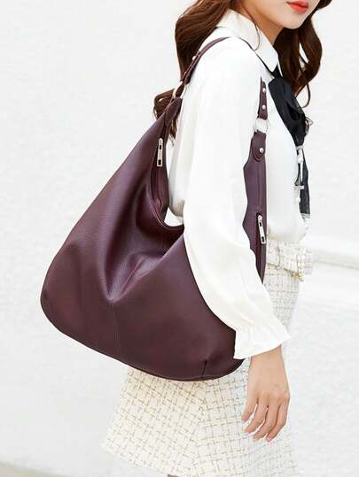 Large Capacity Vintage European And American Women's Shoulder Bag, Fashionable And Simple For Work, Commuting, School, Holiday, Versatile And Unique, Fashionable Burgundy Bag, Retro Inspired Bag For Women , Burgundy Bag