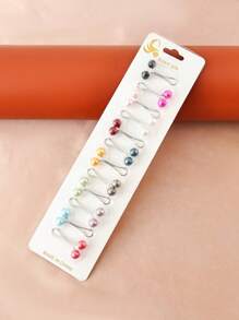12pcs/Pack Women's Scarf Clip, Hijab Clip, Headwear Clip, Black/White And Random Colored, Glossy Faux Pearl Embellished Steel Clip To Secure Scarf Or Headwear, Fashionable Style Brooch