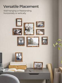 SONGMICS Picture Frames, 10 Pack Collage Picture Frames With Two 8x10, Four 5x7, Four 4x6, Photo Frame Set For Wall Gallery Decor, Hanging Or Tabletop Display, Clear Glass Front, Rustic Brown, Wall Decor - 咖啡棕 - 查看 4