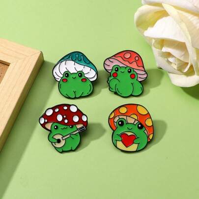 4 Peças Broches Criativos e Fofos em Formato de Sapo e Cogumelo, Broches de Metal Vermelho em Formato de Coração e Dourado, Acessórios de Vestuário, Decorações de Bolsa, Acessórios de Vestido do Dia dos Namorados, Pino para Roupas, Bolsas, Mochilas para Escola, Escritório, Camisas, Jaquetas, Joias, Roupas de Halloween, Presentes Engraçados para Professores, Acessórios de Halloween, Acessórios de Fantasia do Dia dos Professores, Enfeites de Bolsa, Natal