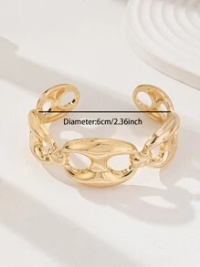 1 Pc Golden Color Minimalist Chunky Metal Cuff Bangle Bracelet For Women