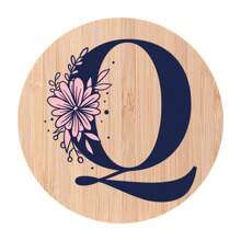 1pc Alphabet Painted Bamboo Coaster, Non-Slip Heat-Resistant Mat, Home Dining Decor, Gift Accessory Set