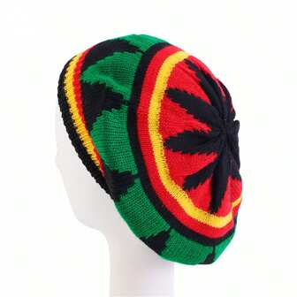 Women's Fashion Rainbow Striped Beret Hat, Warm Knit Hat, Funny And Unique Style, Jamaican Reggae Hat Winter Fall