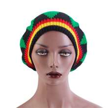女士时尚彩虹条纹贝雷帽，温暖针织帽，有趣而独特的风格，牙买加雷鬼帽冬季秋季 - 印花條紋 - 查看 9