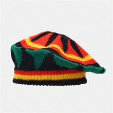 女士时尚彩虹条纹贝雷帽，温暖针织帽，有趣而独特的风格，牙买加雷鬼帽冬季秋季 - 印花條紋 - 查看 6