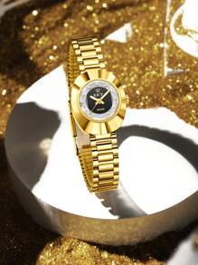 Creative Fashionable Elegant Analog Quartz Wrist Watch With Stainless Steel Strap For Women Golden Watches, Ideal Choice For Gifts - Black - View 7