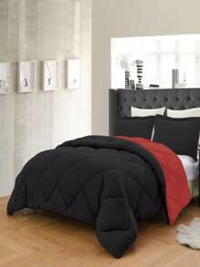 3PC Reversible 2-Tone Comforter Set With 2 Pillow Shams - 2 Different Colors! Duvet Insert - Red & Black - View 3
