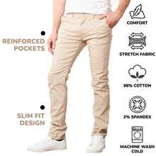 Men's Slim Fitting Cotton Stretch Classic Chino Pants - 卡其色 - 查看 5