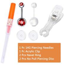 6Pcs/Sets Belly Button Piercing Kit,Piercing Needle Navel Piercing Kit Belly Button Ring 14 Gauge Piercing Needle - Orange - View 17