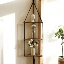 1 件 Macrame 浮动搁板 - 木质角落植物挂架 - 适用于卧室、客厅、乔迁礼物、母亲节 - 房间装饰 - 黑色 - 查看 2