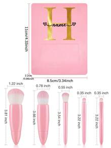 5 Stücke Kundenspezifischer Name mit Spiegel Make-up Pinsel Organizer Box Frauen kosmetische Pinsel Kit Portable Beauty Tools Box Aufbewahrungshalter mit Name Customiz Personalisierte DIY-Muster Reisezubehör Beauty Tool Set Wasserdicht Container Puder Nase Stiftung Auge Wisch Schatten Pinsel für Tasche Geldbörse
