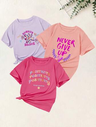 Tween Girl Summer English Letter Printed Short Sleeved T-Shirt With A Sweet, Spicy And Style For Preppy Style