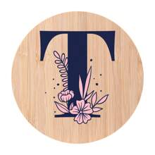 1pc Alphabet Painted Bamboo Coaster, Non-Slip Heat-Resistant Mat, Home Dining Decor, Gift Accessory Set