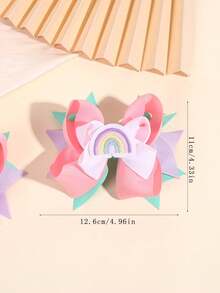 2pcs Colorful Hair Bow Clips For Girls ,Cute Candy Color Rainbow Accessories ,Multi-Bow Satin Ribbon Alligator Clips ,Kids Hair Accessories - Multicolor - View 4
