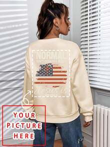 Personalized Gift, Custom Women Crew Neck Sweatshirt. Add Family & Selfie Photos For Custom Prints. Casual Black Winter Wear For Carnivals. Fall - Apricot - View 3