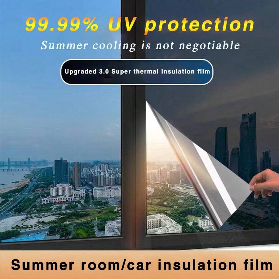30cm*300cm / 50cm*300cm，夏季必備的冷卻隔熱膜窗玻璃貼紙，適用於房間和汽車，透明與不透明的遮陽隔熱太陽膜，防偷窺降溫效果