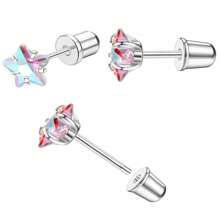 Boucles d'oreilles à tige plate hypoallergéniques en titane, boucles d'oreilles à tige plate faites main 6 mm étoile CZ à pousser en acier chirurgical pour femmes et filles, argent