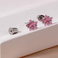 Boucles d'oreilles à tige plate hypoallergéniques en titane, boucles d'oreilles à tige plate faites main 6 mm étoile CZ à pousser en acier chirurgical pour femmes et filles, argent