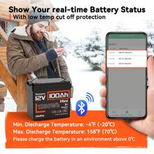 Humsienk A 12V 100Ah Mini BT LiFePO4 Battery Featuring A 350A Battery Monitor, Capable Of Up To 20,000 Cycles, And Delivering 1280W. This Compact Lithium Battery Includes Bluetooth Functionality, A 100A BMS, A Low-Temperature Cutoff, And A Mobile Phone App To Monitor The Battery's State Of Charge (SOC) Data - HS12V100AH100MINIBT & 350A 監視器 - 查看 7