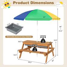 3-In-1 Kids Outdoor Picnic Water Sand Table With Umbrella Play Boxes - Yellow - View 5