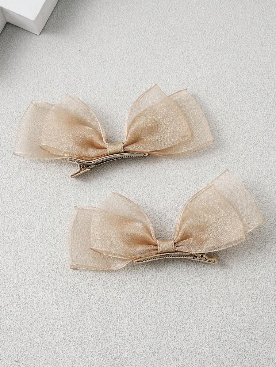 2 件/套纯色网状蝴蝶结发夹（适合女孩）