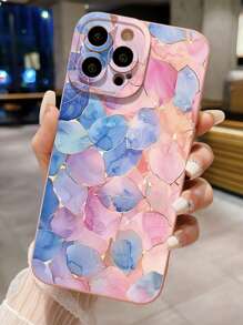 1pc Colorful Gradient Leaves Pattern Anti-Fall Mobile Phone Shell Case Compatible With Apple, /Compatible With Galaxy, Compatible With Infinix, Compatible With Redmi, Compatible With OPPO, Compatible With VIVO, Compatible With Realme, Compatible With POCO - Pink - View 3