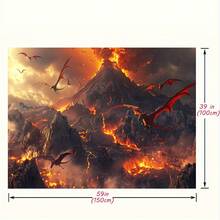 Fondo de Escena de Erupción de Volcán & Dinosaurios - Poliéster Duradero, Perfecto para Fotografía Interior/Exterior - Multicolor - Ver 4