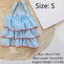 1入組撞色滾邊寵物連衣裙適用於狗狗和貓適合夏天 - 藍色 - 查看 7