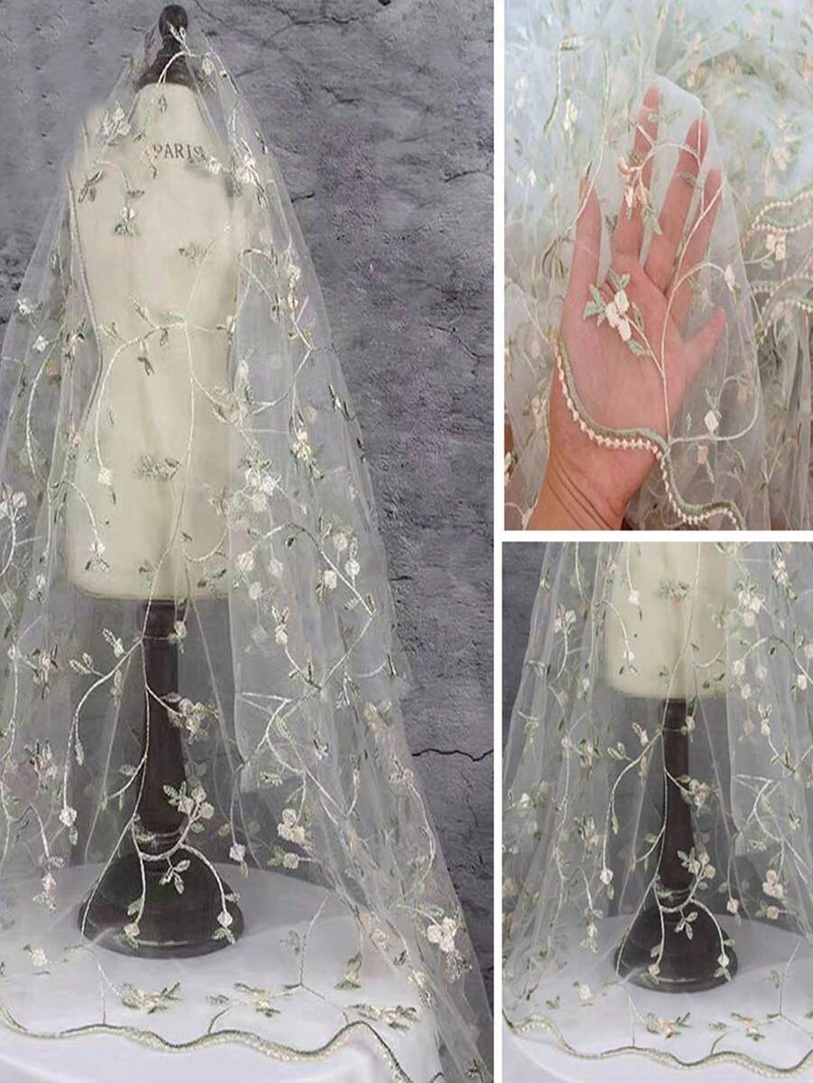 3D 刺绣花卉图案薄纱面料、蕾丝面料，适合 DIY 服装制作和工艺品制作 - 彩色 - 查看 1