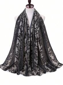 1pc Women's Animal Print Chiffon Long Turban Headscarf - Multicolor - View 13