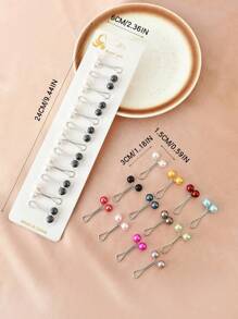 12pcs/Pack Women's Scarf Clip, Hijab Clip, Headwear Clip, Black/White And Random Colored, Glossy Faux Pearl Embellished Steel Clip To Secure Scarf Or Headwear, Fashionable Style Brooch