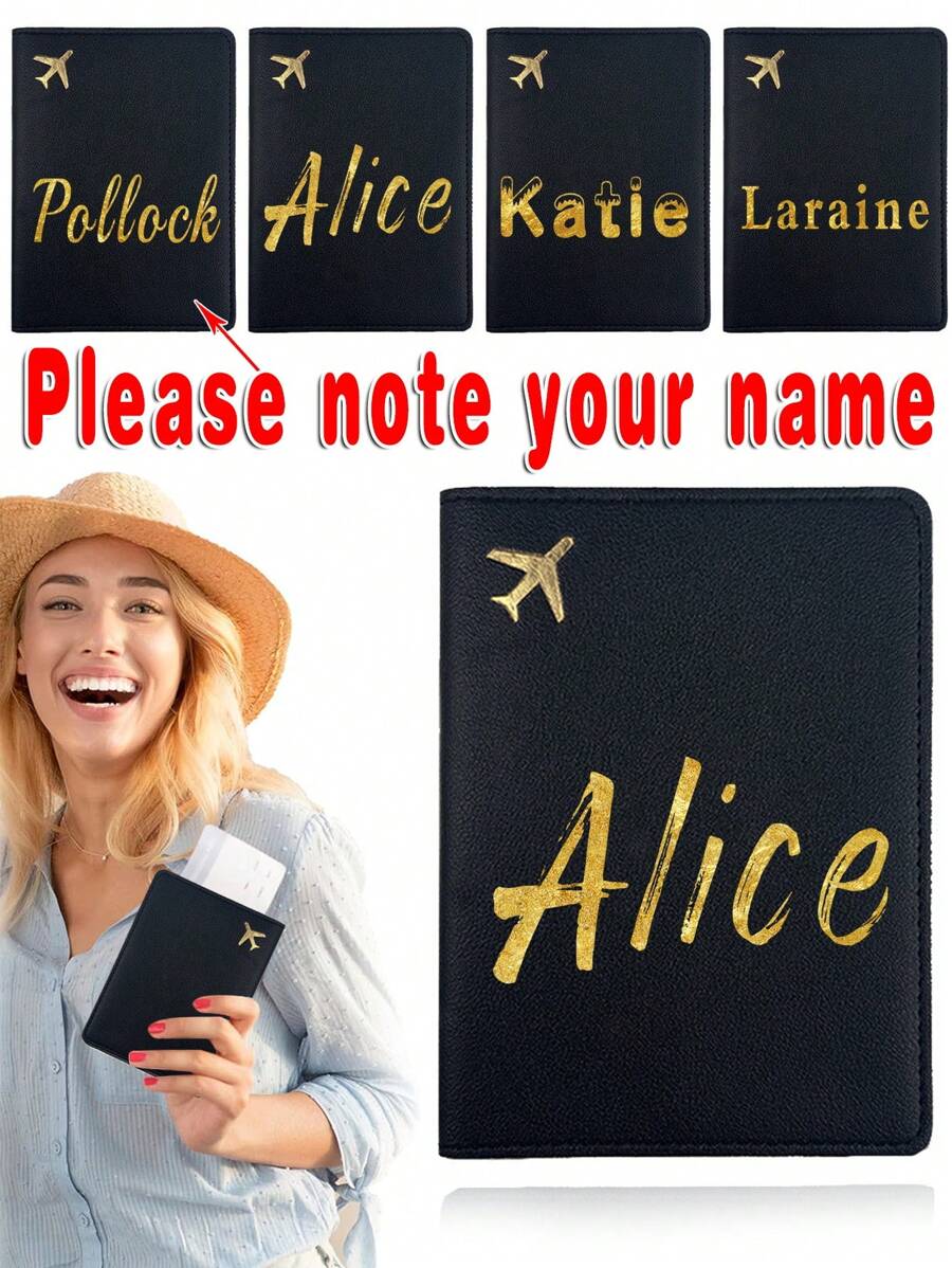 1pc Customized Name PU Passport Cover Passport Sleeve Holder Protective Slim Bank Business Card Case Organizer Ultra Slim Leather Protector Portable Documents Storage ID Card Wallet Coin Purse RFID Blocking Waterproof Women Man Travel Accessories Personalized Any Name With Golden Letter Air Ticket Clip Fold For Office Business DIY - Black - View 1