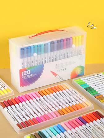 12/24/36/48/60/80/100/120 支双头马克笔套装，带毛笔和细笔尖，适用于涂色书、手写书法、绘画、美术用品、写作、计划、日记本、笔记、学校用品、返校用品