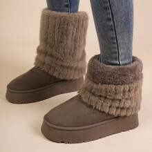 Giày bốt thời trang lông thú cho nữ, Giày bốt đi tuyết đế dày ấm áp, cao đến giữa bắp chân - Màu Khaki - Xem 2