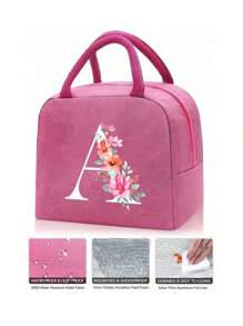 1个字母印花保温午餐包，保温午餐袋，手提包，午餐盒，冰袋，野餐食品袋，帆布轻便便携午餐收纳袋，学校办公室野餐午餐手提包，适合携带上学和上班，生日礼物，纪念礼物。这是一款新颖设计的大容量便携休闲保温午餐包，是女性理想的手提包/午餐盒/学习用品配件。 - 玫紅色 - 查看 7