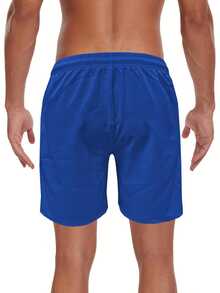 Pantalones cortos casuales de verano para hombre con cintura elástica y cordón, de secado rápido y transpirables, adecuados para vacaciones de verano, playa, piscina, deportes al aire libre y uso diario - azul real - Ver 3