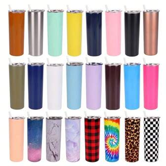 20oz精瘦保溫杯，配有蓋和吸管，不銹鋼雙層真空保溫咖啡杯，適用於婚禮派對禮品