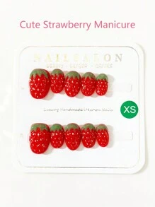 10 pezzi Unghie finte super carine a forma di fragola, accessori per unghie personalizzati alla moda, punte per unghie alla fragola riutilizzabili fatte a mano