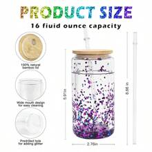 25 PACK Sublimation 16oz Snow Globe Glass Cup Double Wall Clear Glass Cup With Bamboo Lid - Clear - View 2