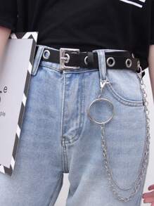 街头时尚 1 件女士几何扣腰带和 1 条裤链，时尚连衣裙装饰，夏季、秋季、万圣节 - 銀色 - 查看 2