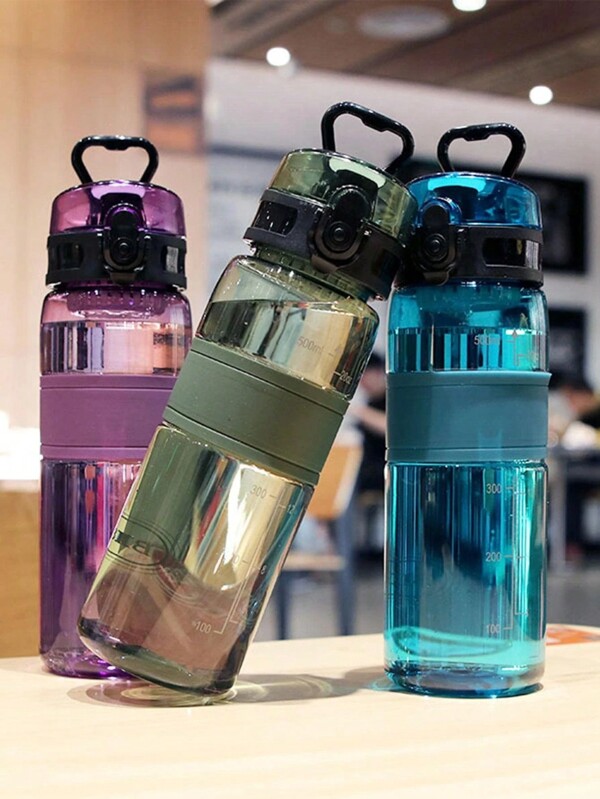 1pc Portable Sports Water Bottle, Transparent Plastic Water Cup With Handle, Suitable For Outdoor Hiking, Sports And Fitness, Indoor Daily Use, Birthday Gift