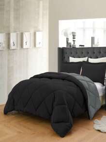 3PC Reversible 2-Tone Comforter Set With 2 Pillow Shams - 2 Different Colors! Duvet Insert - Black & Gray - View 2