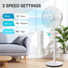 Aigostar Standing Fan Pedestal Fan, 16" Electric Oscillating And Tilting Floor Cooling Fan With Height Adjustable, 3 Speeds, Ideal For Home And Office, 45W, White - Brisk 01I36 - UK Plug(220-240V) - View 2