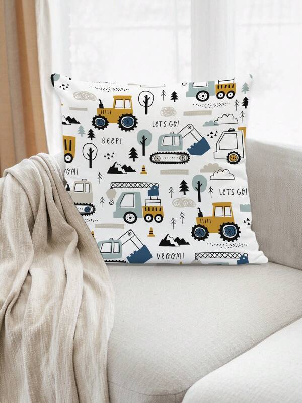 1pc Truck Themed Super Soft Square Pillow Cover, Decorative Pillow Sham Suitable For Bedroom, Living Room, Dorm, Car, All Seasons (No Filling)