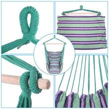Hammock Chair Macrame Swing,Distinctive Cotton Canvas Hanging Rope Chair With Pillows For Indoor And Outdoor Use - 綠色 - 查看 7