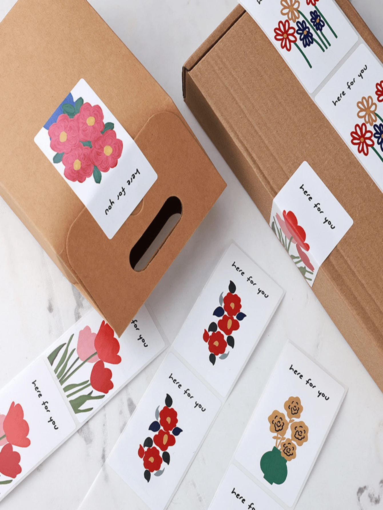 200 piezas/Rollo Etiquetas adhesivas "Aquí para ti", etiquetas decorativas para sellar envoltorios de regalos y comida, etiquetas adhesivas para sellar cajas de avión - Multicolor - Ver 1