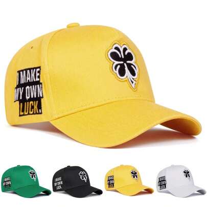 1 pieza Gorra de béisbol bordada con trébol de cuatro hojas para hombre, sombrero visera ajustable de ropa urbana para primavera otoño al aire libre viaje playa
